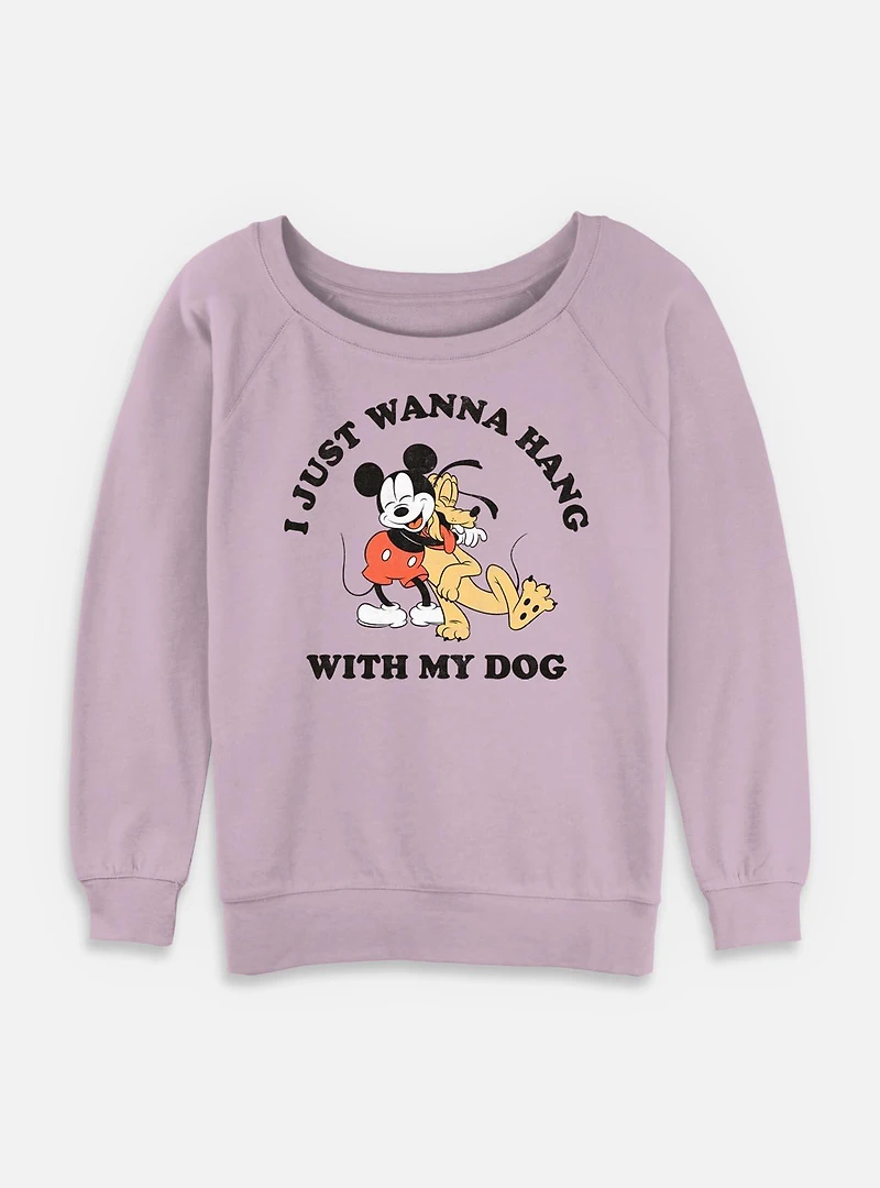 Disney Mickey MouseHang With My Dog Womens Slouchy Sweatshirt