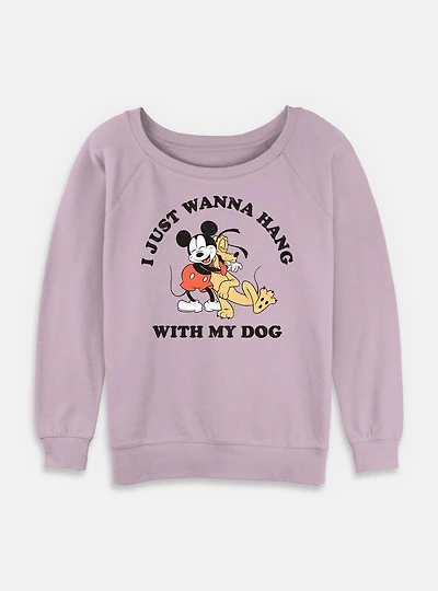 Disney Mickey MouseHang With My Dog Womens Slouchy Sweatshirt