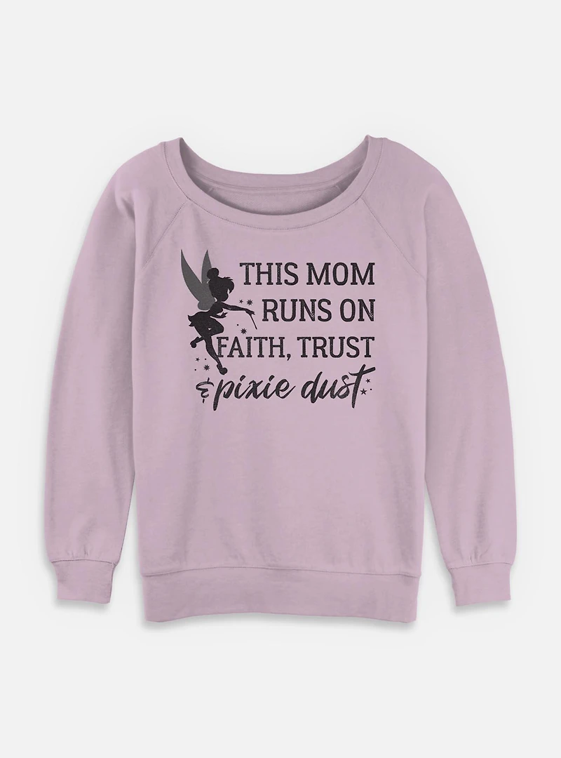 Disney Tinker Bell Runs On Faith Trust Pixie Dust Womens Slouchy Sweatshirt