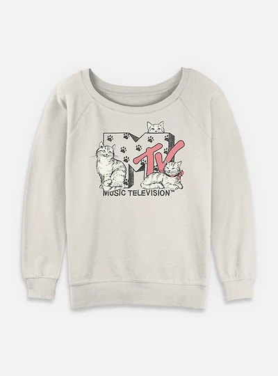MTV Meowsic Television Womens Slouchy Sweatshirt
