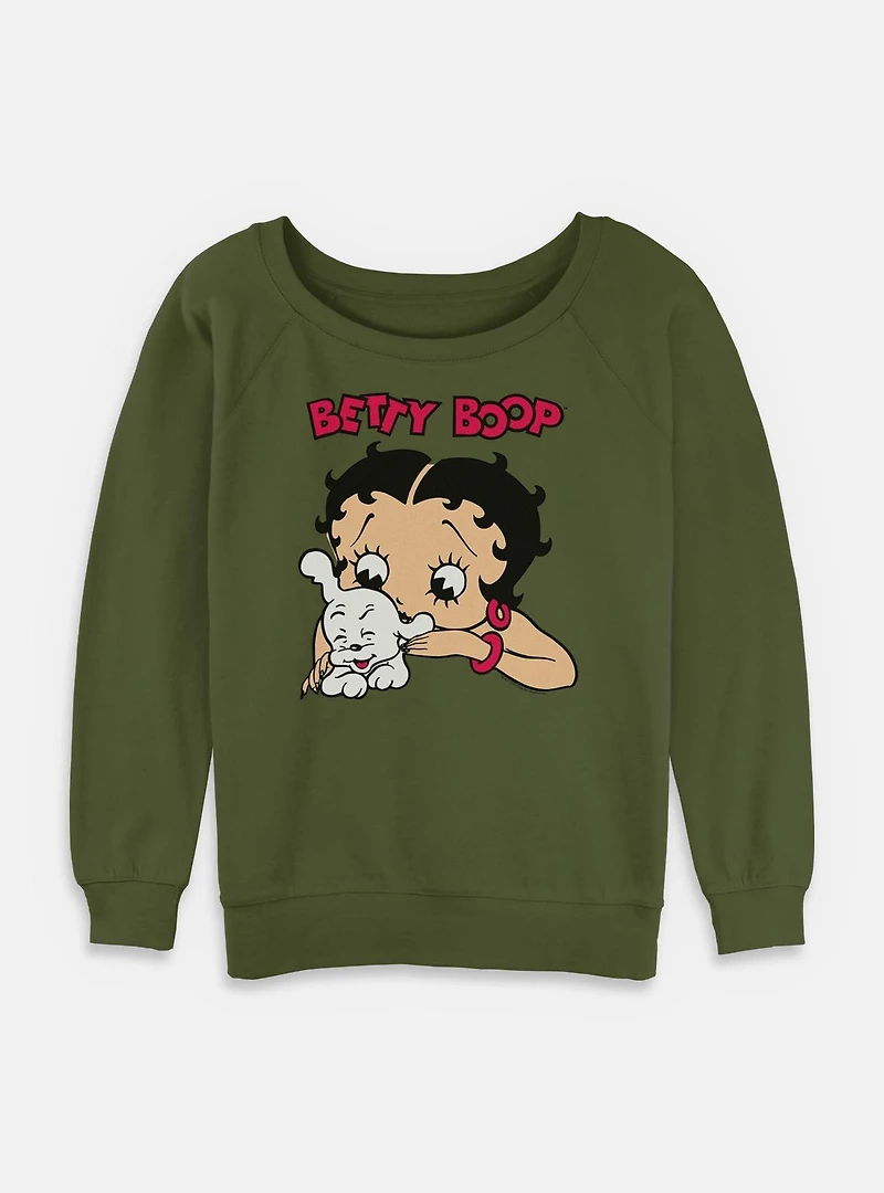 Betty Boop And Pudgy Womens Slouchy Sweatshirt