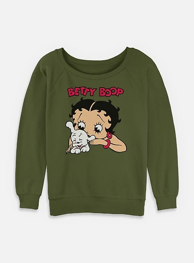 Betty Boop And Pudgy Womens Slouchy Sweatshirt