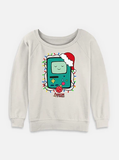 Adventure Time Christmas Light Up BMO Womens Slouchy Sweatshirt