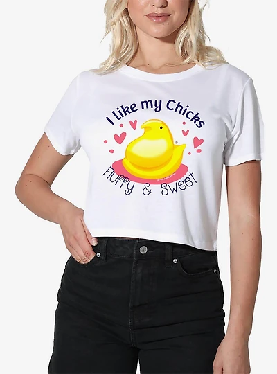 Peeps Easter I Like My Chicks Fluffy And Sweet Womens Crop Top