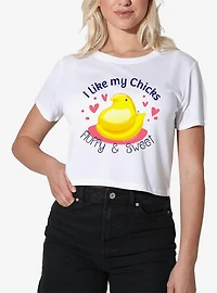 Peeps Easter I Like My Chicks Fluffy And Sweet Womens Crop Top