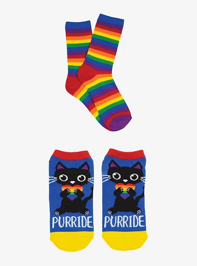 Pride Rainbow Crew and Purride Cat 2-Pairs Socks