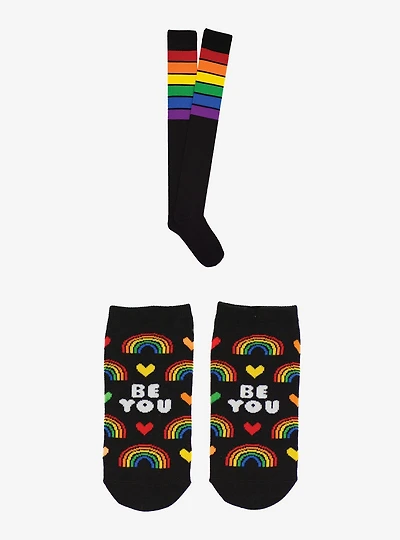 Pride Over The Knee Rainbow Stripe and Be You 2-Pairs Socks