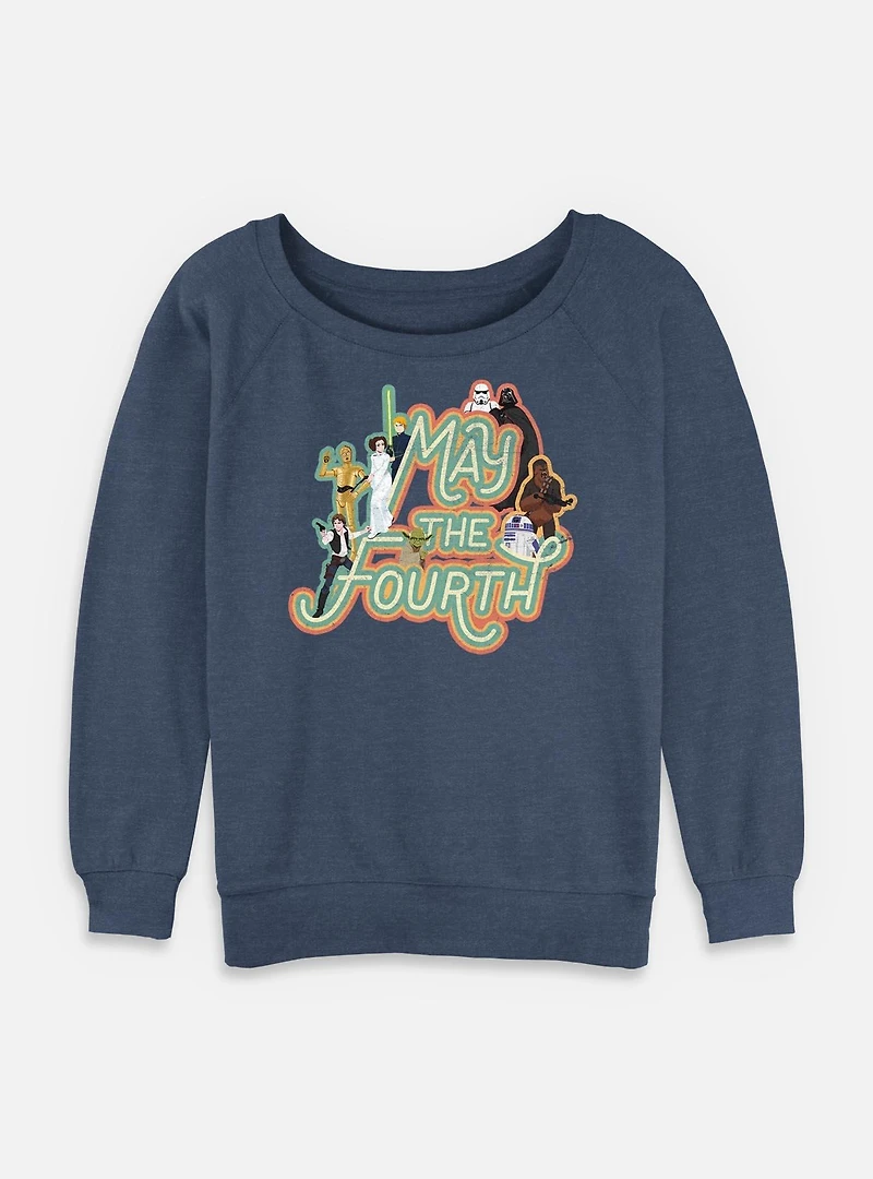 Star Wars May The 4th Retro Group Womens Slouchy Sweatshirt