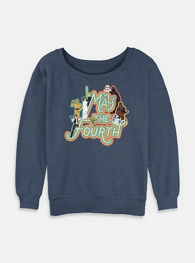 Star Wars May The 4th Retro Group Womens Slouchy Sweatshirt