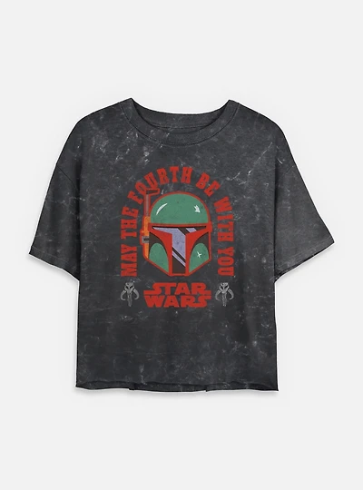 Star Wars Boba Fett May The 4th Womens Mineral Wash Crop T-Shirt