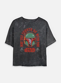 Star Wars Boba Fett May The 4th Womens Mineral Wash Crop T-Shirt