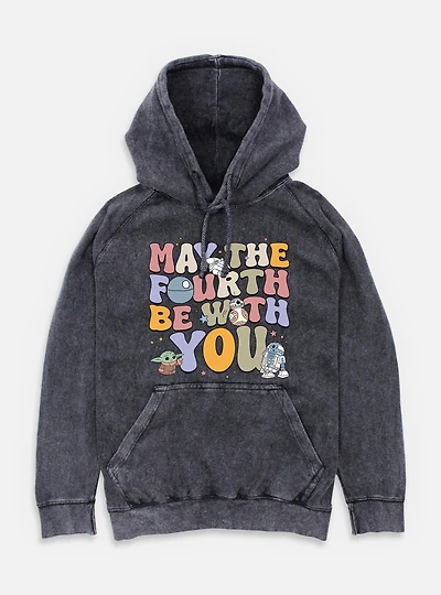 Star Wars The Mandalorian May Fourth Groovy Text Mineral Wash Hoodie