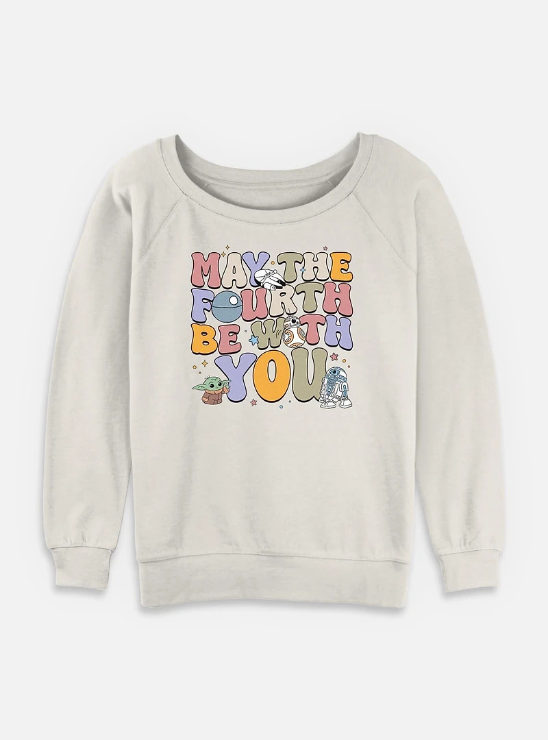 Star Wars The Mandalorian May Fourth Groovy Text Womens Slouchy Sweatshirt