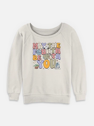 Star Wars The Mandalorian May Fourth Groovy Text Womens Slouchy Sweatshirt