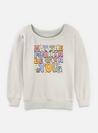 Star Wars The Mandalorian May Fourth Groovy Text Womens Slouchy Sweatshirt