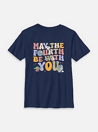 Star Wars The Mandalorian May Fourth Groovy Text Youth T-Shirt
