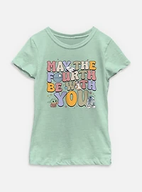 Star Wars The Mandalorian May Fourth Groovy Text Youth Girls T-Shirt