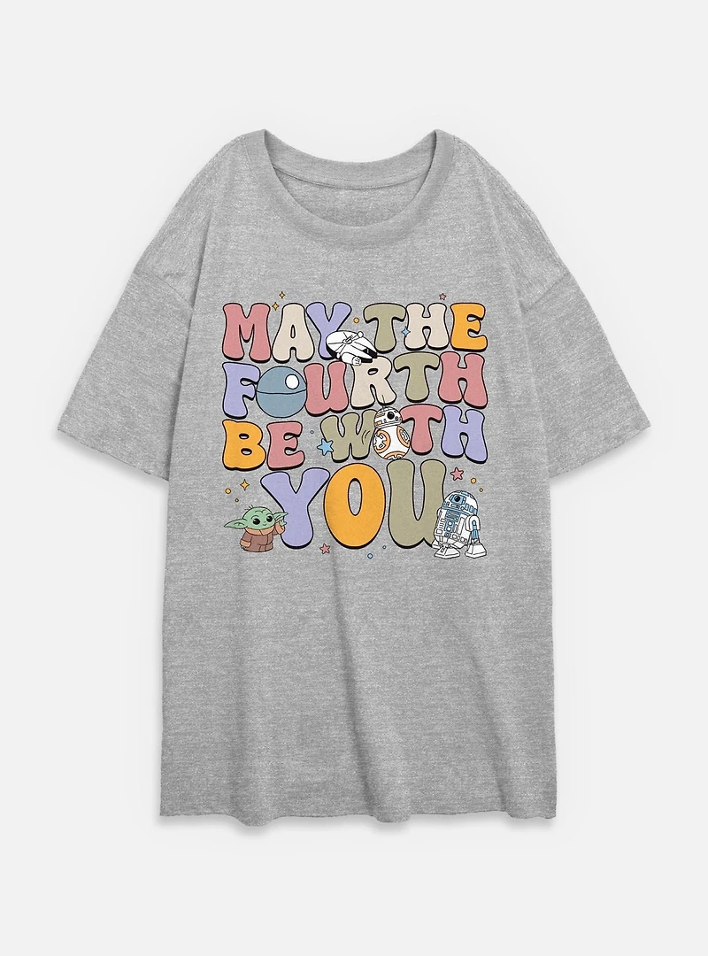 Star Wars The Mandalorian May Fourth Groovy Text Womens Oversized T-Shirt