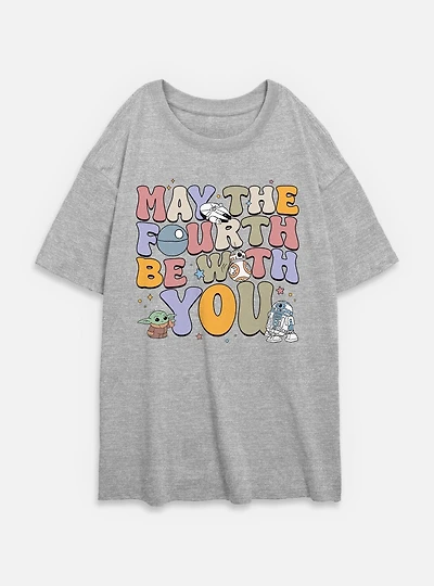 Star Wars The Mandalorian May Fourth Groovy Text Womens Oversized T-Shirt