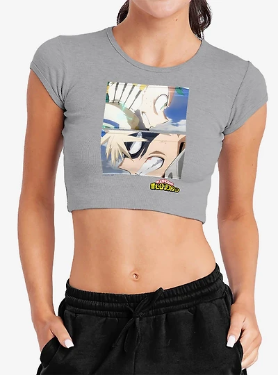 My Hero Academia Deku and Bakugo Close Cap Sleeve Baby Rib Women's Crop Top
