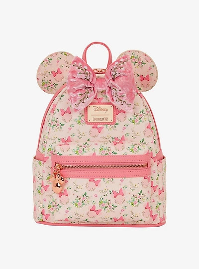 Loungefly Disney Minnie Mouse Pink Floral Ears Mini Backpack