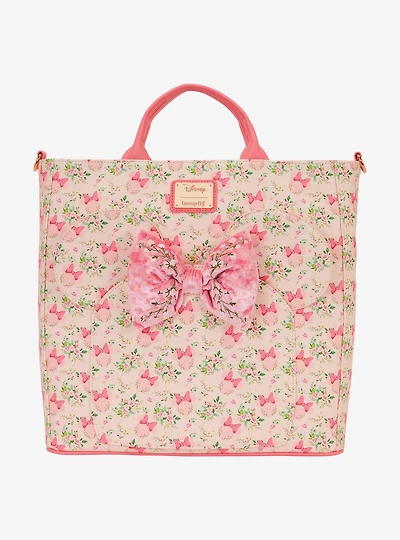 Loungefly Disney Minnie Mouse Pink Floral Ears Convertible Tote Bag