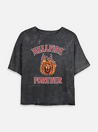 Stranger Things Hellfire Forever Pumpkin Womens Mineral Wash Crop T-Shirt