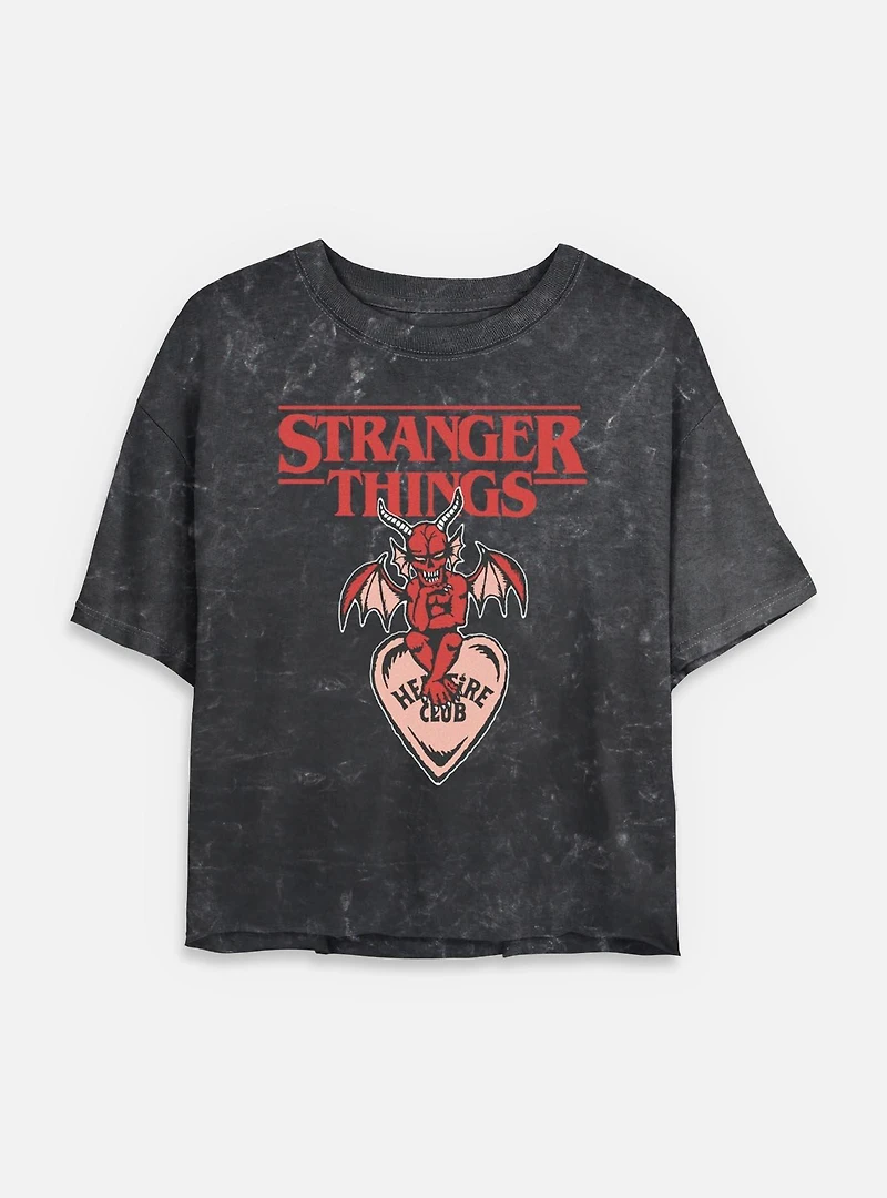 Stranger Things Hellfire Club Devil Womens Mineral Wash Crop T-Shirt
