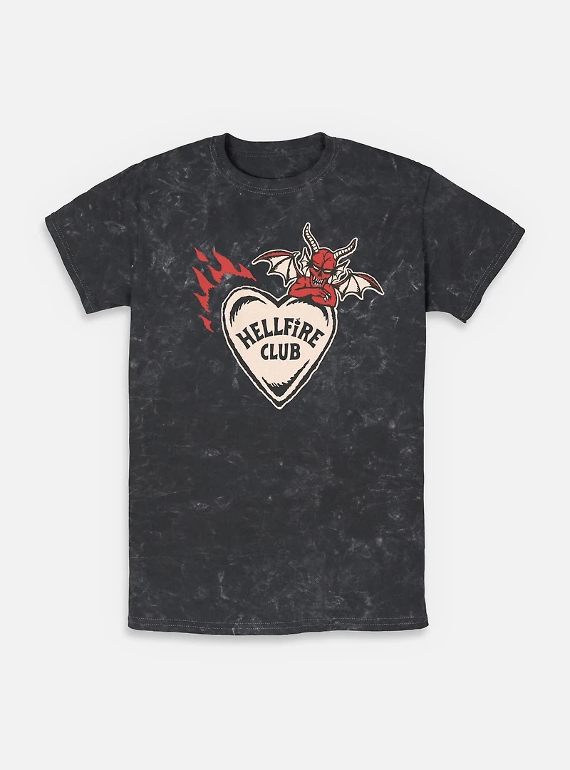 Stranger Things Hellfire Club Devil Heart Mineral Wash T-Shirt