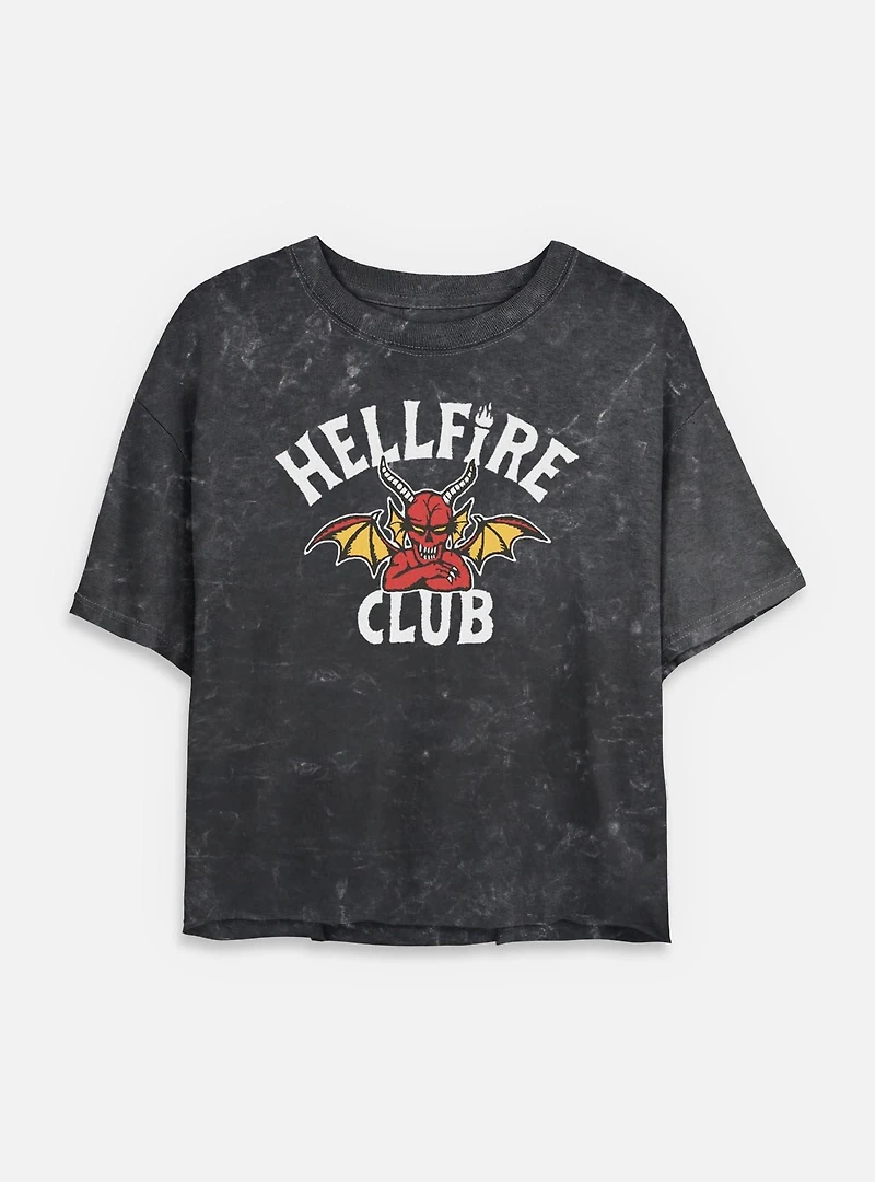 Stranger Things Devil Hellfire Club Logo Womens Mineral Wash Crop T-Shirt