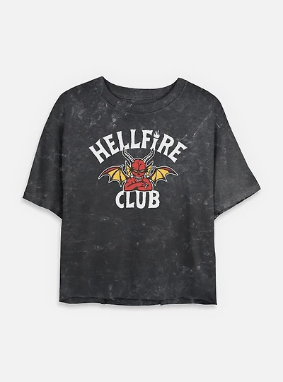 Stranger Things Devil Hellfire Club Logo Womens Mineral Wash Crop T-Shirt