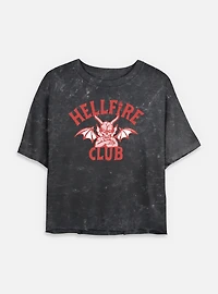Stranger Things Devil Logo Hellfire Club Womens Mineral Wash Crop T-Shirt