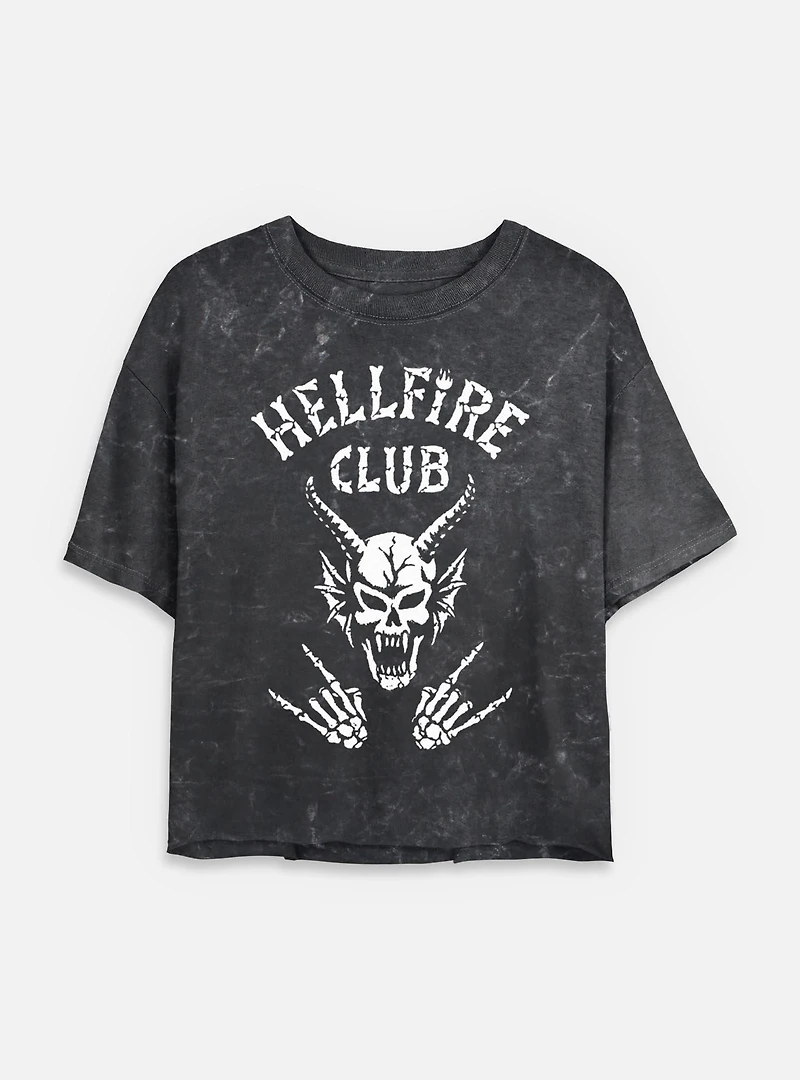 Stranger Things Hellfire Club Rocks Womens Mineral Wash Crop T-Shirt