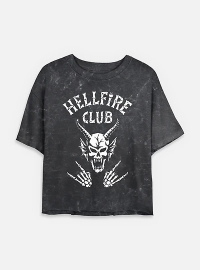 Stranger Things Hellfire Club Rocks Womens Mineral Wash Crop T-Shirt