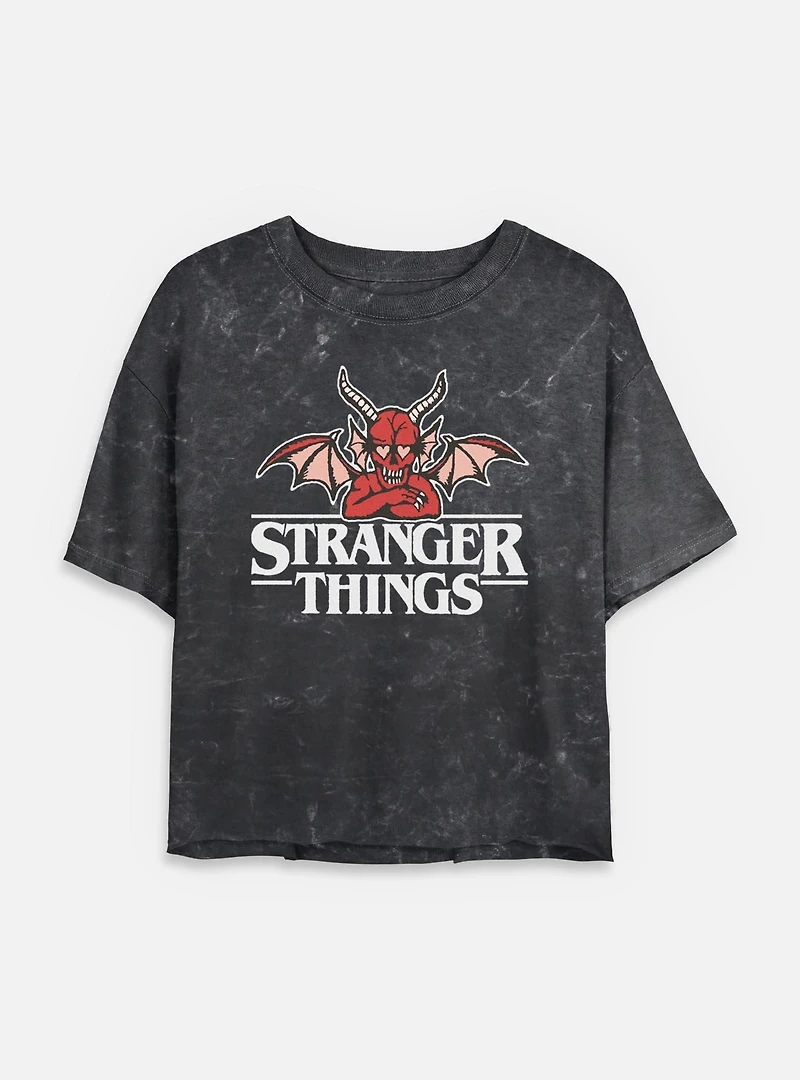 Stranger Things Hellfire Club Devil Womens Mineral Wash Crop T-Shirt