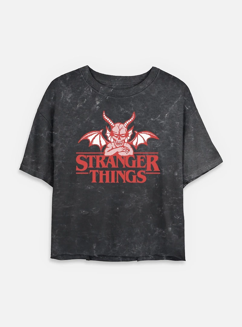 Stranger Things Devil Hellfire Clube Logo Womens Mineral Wash Crop T-Shirt