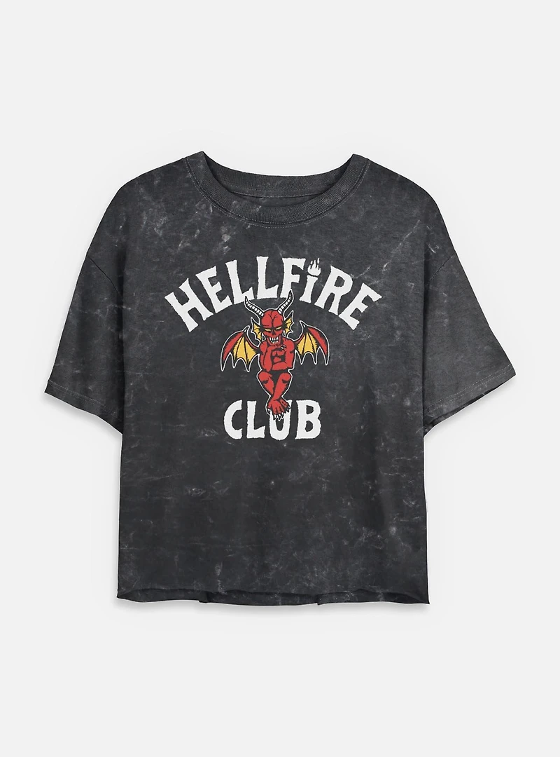 Stranger Things Hellfire Club Devil Frame Womens Mineral Wash Crop T-Shirt