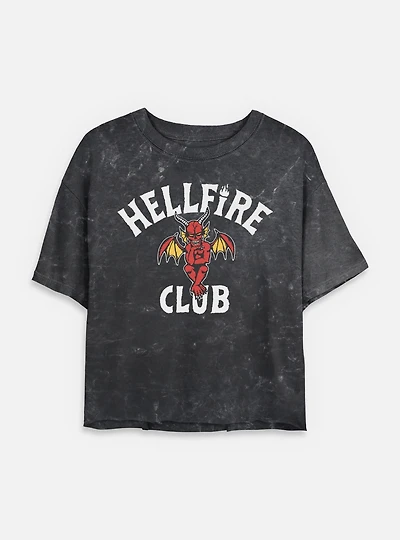Stranger Things Hellfire Club Devil Frame Womens Mineral Wash Crop T-Shirt