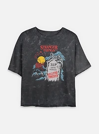 Stranger Things RIP Eddie Munson Hellfire Forever Womens Mineral Wash Crop T-Shirt