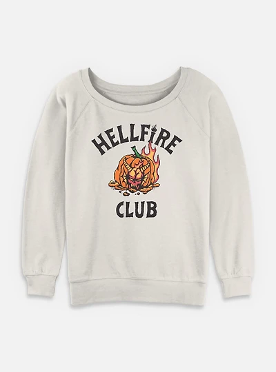 Stranger Things Hellfire Club Pumpkin Womens Slouchy Sweatshirt