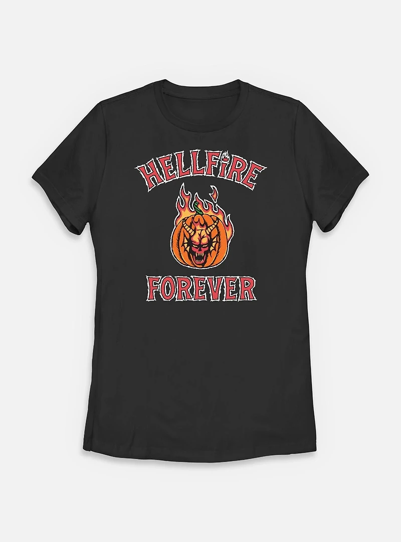 Stranger Things Hellfire Forever Pumpkin Womens T-Shirt