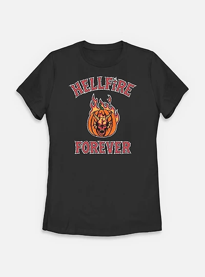 Stranger Things Hellfire Forever Pumpkin Womens T-Shirt