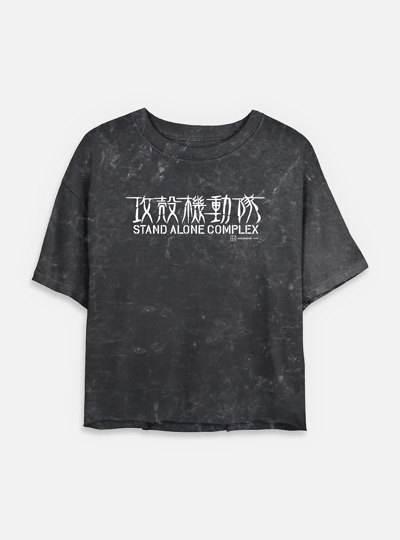 Ghost the Shell Stand Alone Complex Logo Mineral Wash Womens Crop T-Shirt