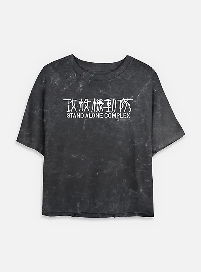 Ghost the Shell Stand Alone Complex Logo Mineral Wash Womens Crop T-Shirt