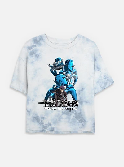 Ghost the Shell Motoko With Tachikomas Tie Dye Crop Womens T-Shirt