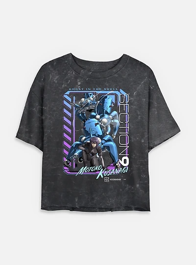 Ghost the Shell Digi Framed Mineral Wash Womens Crop T-Shirt