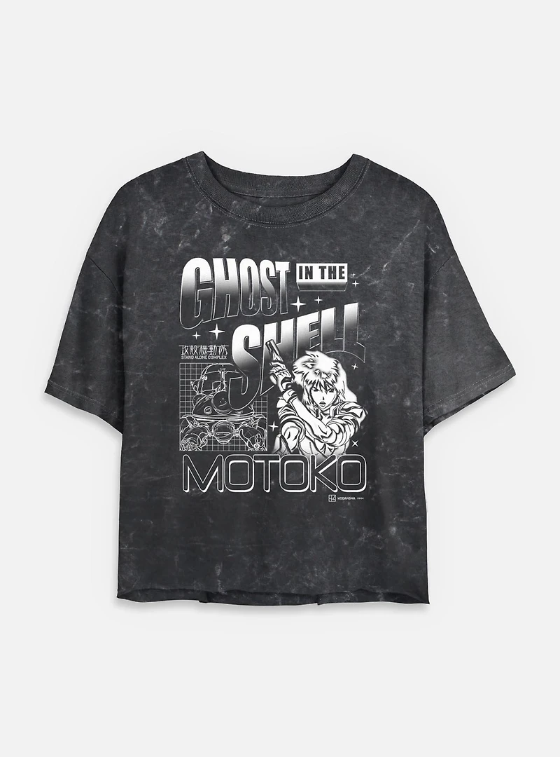 Ghost the Shell Grid Mineral Wash Womens Crop T-Shirt