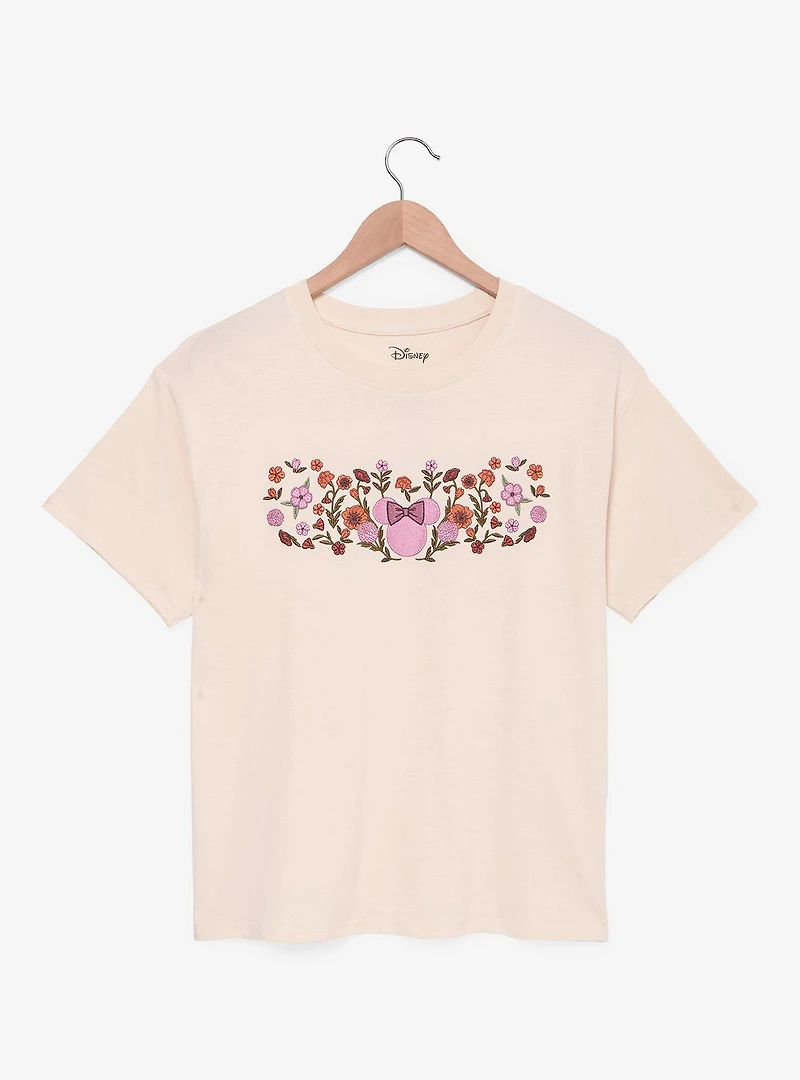 Disney Minnie Mouse Floral Embroidered Women's T-Shirt - BoxLunch Exclusive