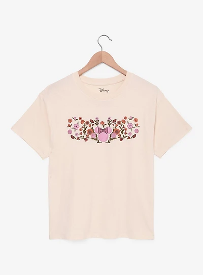Disney Minnie Mouse Floral Embroidered Women's T-Shirt - BoxLunch Exclusive
