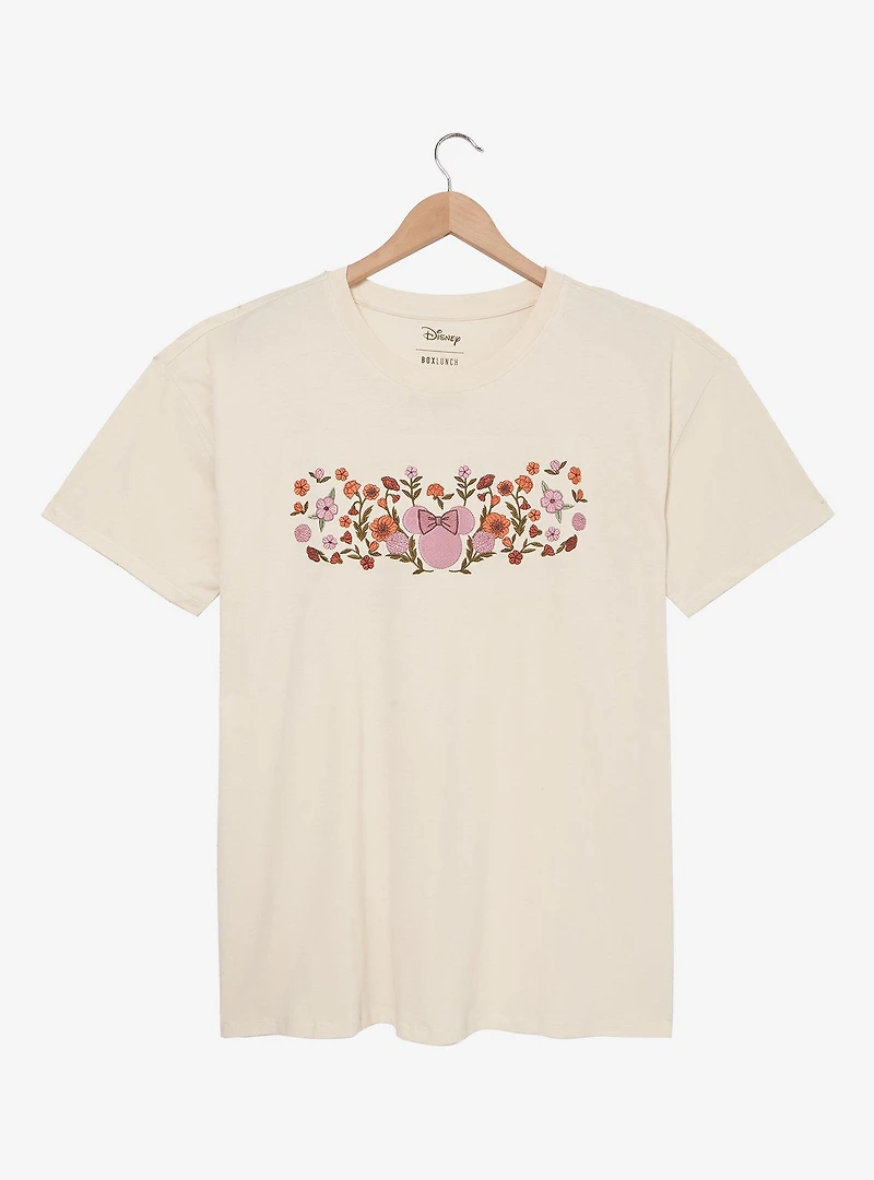 Disney Minnie Mouse Floral Embroidered Women's Plus T-Shirt - BoxLunch Exclusive